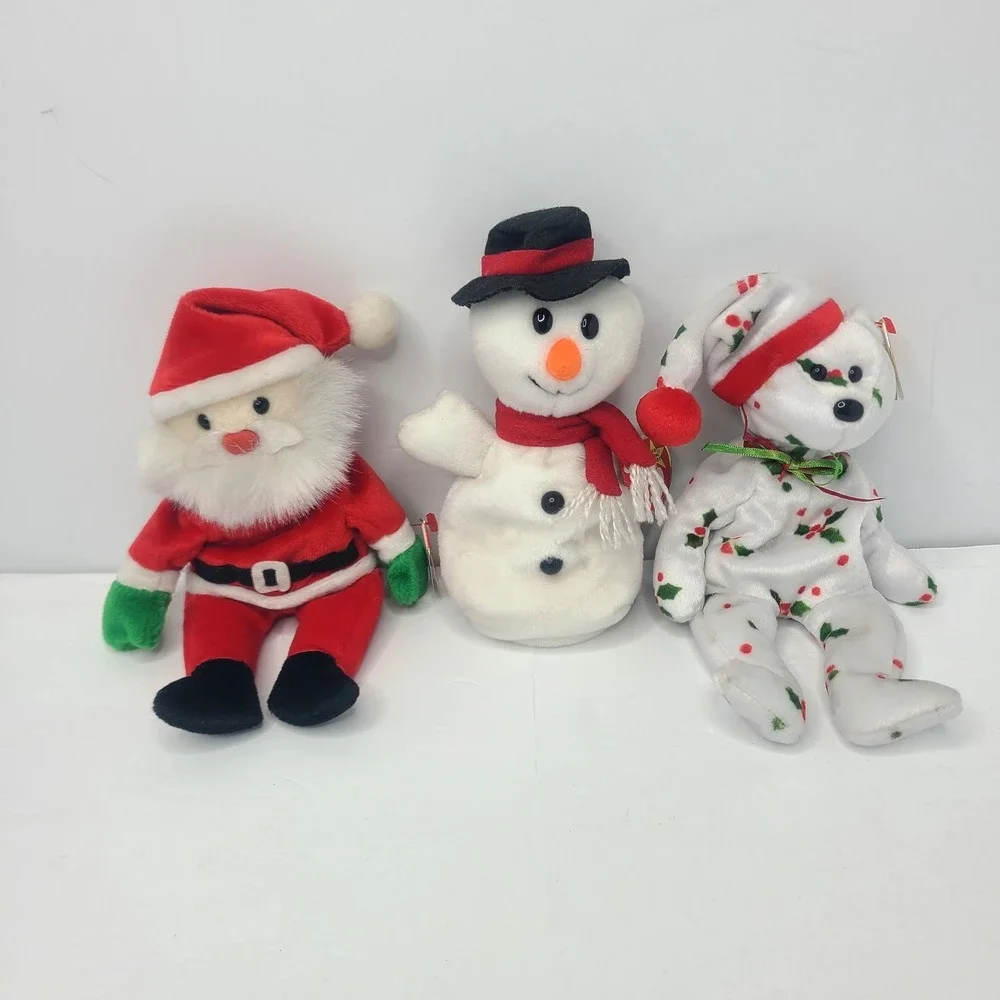 Vtg Ty Beanie Babies Lot Of 3‎ Christmas Santa 98 Snowball 96 Holiday Teddy 98